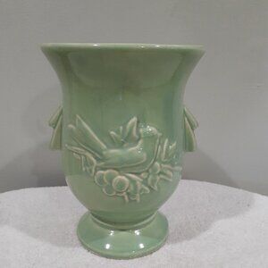Vintage McCoy Art Deco Style Green Pottery Vase